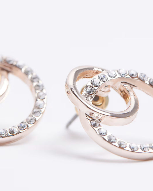 Rose Gold Double Ring Stud Earrings