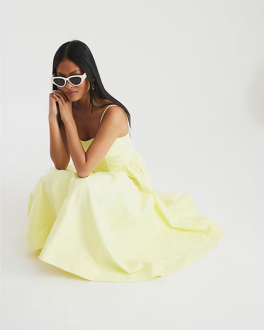 Petite Yellow Corset Detail Midi Dress