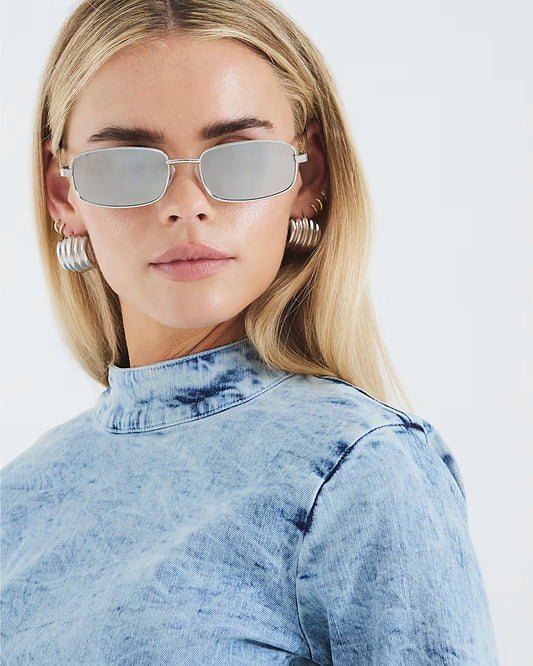 Petite Blue Denim Long Sleeve Midi Dress