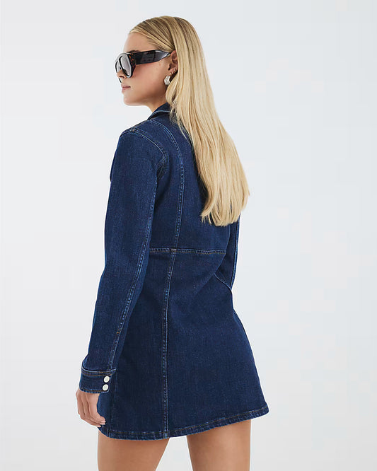 Petite Blue Denim Zip Front Mini Dress