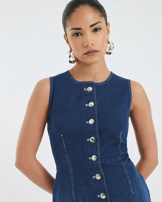 Petite Denim Button Midi Dress