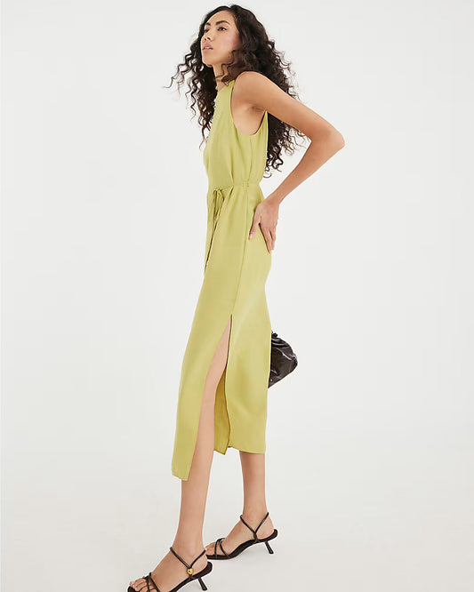Green Tie Front Midi Slip Dress