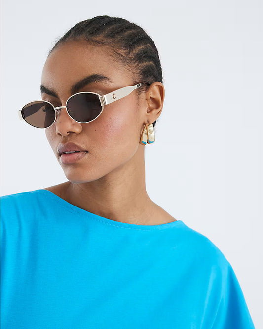 Blue Short Sleeve Drape Side Midi Dress