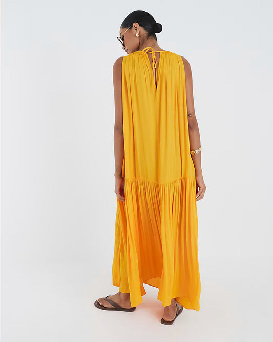 Orange Pleated Maxi Dress