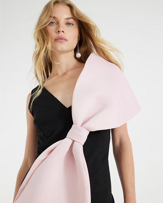 Black Sleeveless Bow Mini Dress