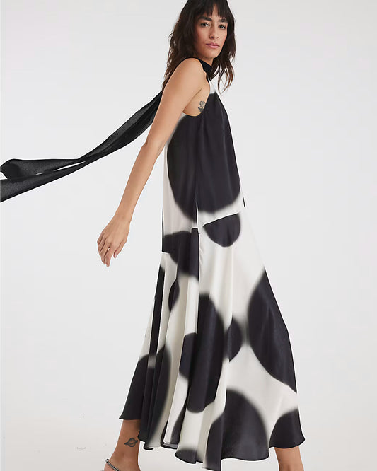 Cream Halter Neck Spot Satin Slip Dress
