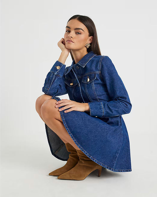 Blue Denim Long Sleeve Mini Dress