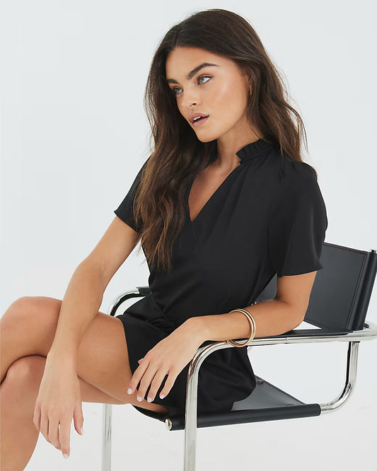 Black Belted Fluted Mini Dress