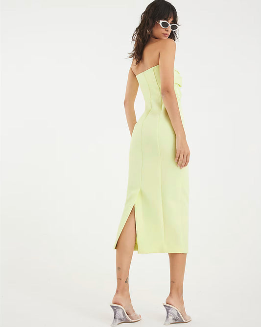 Green Sculpted Bandeau Tailored Midi Dress