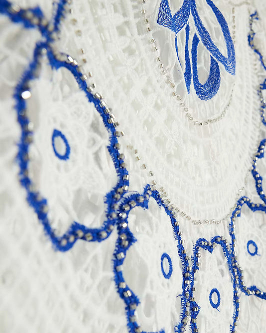 White Crochet Long Sleeve Mini Beach Dress