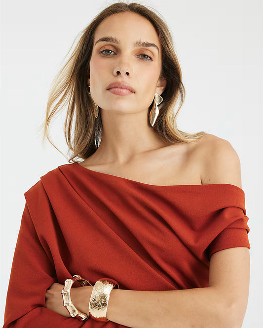 Orange Asymmetrical Draped Maxi Dress