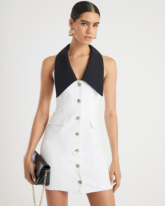 White Sleeveless Monochrome Mini Dress