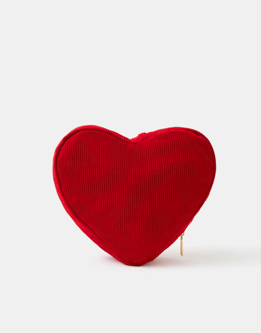 Corduroy Heart Make Up Bag Red