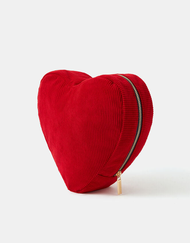 Corduroy Heart Make Up Bag Red