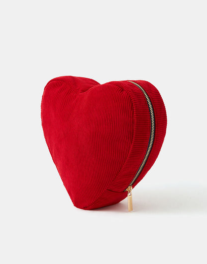 Corduroy Heart Make Up Bag Red