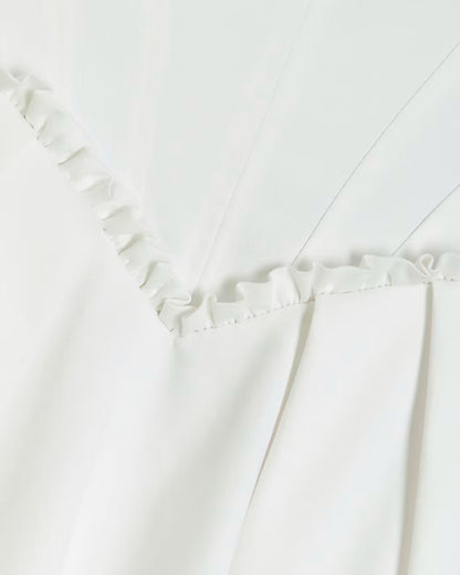 Petite White Satin Bubble Hem Mini Dress
