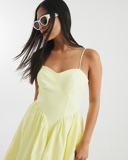 Petite Yellow Corset Detail Midi Dress