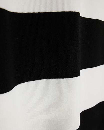 Black Stripe Knitted Belted Column Dress