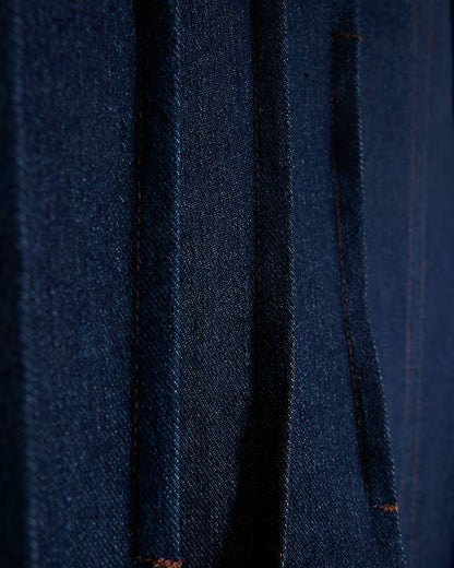 Blue Denim Pintuck Stretch Denim Midi Dress