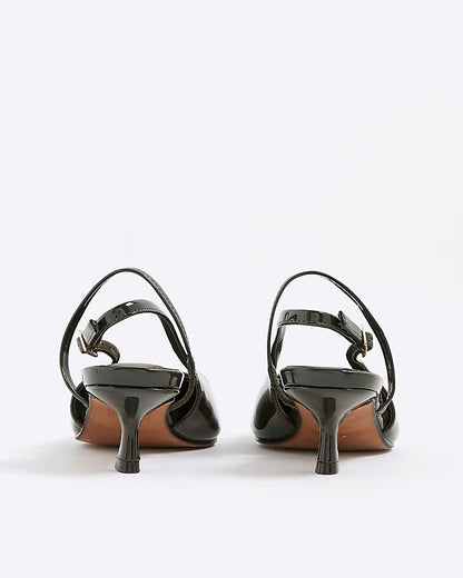 Khaki Patent Slingback Kitten Heels