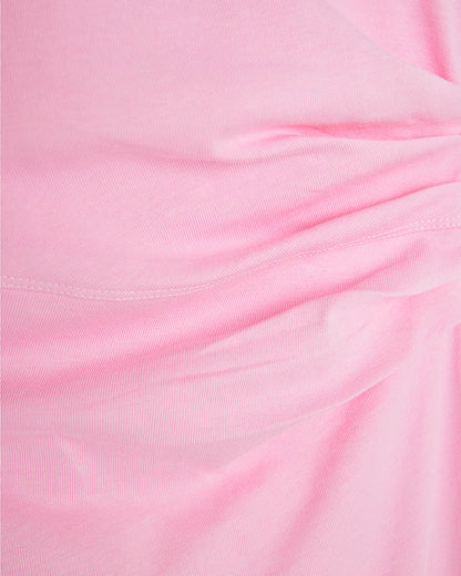 Pink Short Sleeve Drape Side Midi Dress