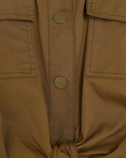Khaki Utility Tie Front Midi Shirt Dress