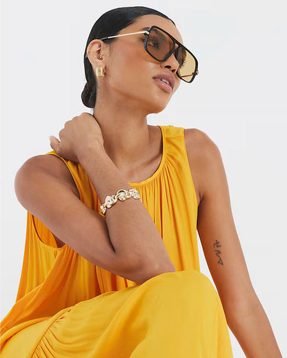 Orange Pleated Maxi Dress