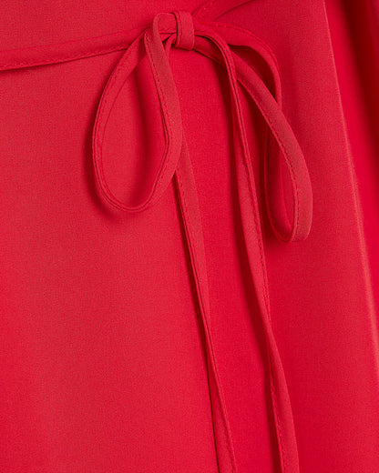 Red Belted Fluted Mini Dress