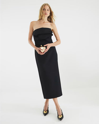 Black Sculpted Bandeau Tailored Midi Dress