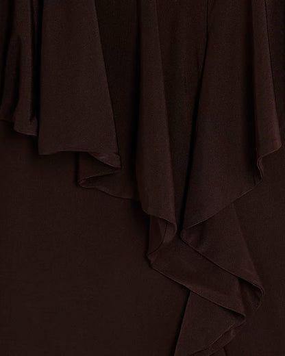 Brown Sleeveless Ruffle Front Maxi Dress