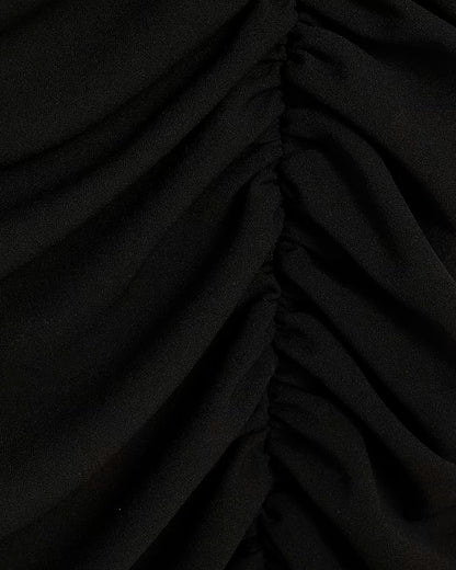 Black Short Sleeve Ruched Midi Dress
