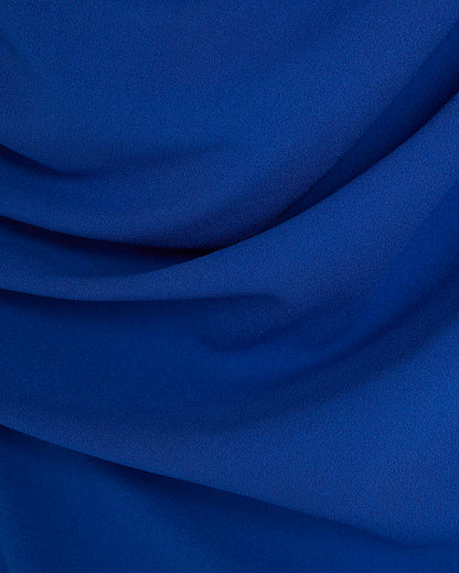 Blue Asymmetric Draped Wrap Midi Dress