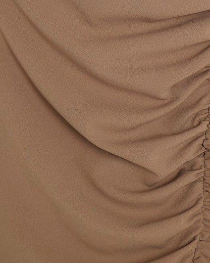 Brown Short Sleeve Ruched Mini Dress